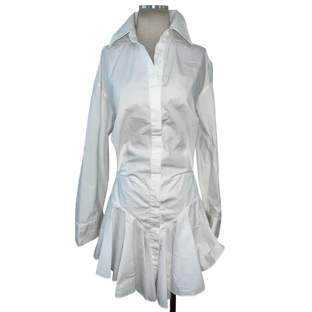 THE ATTICO Candice Mini Dress in White 42 New Womens Collard Ruffle Shirt - Picture 5 of 16